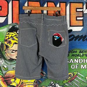 Y2K Bape Pirate Pinstripe Jean Shorts Size 34”