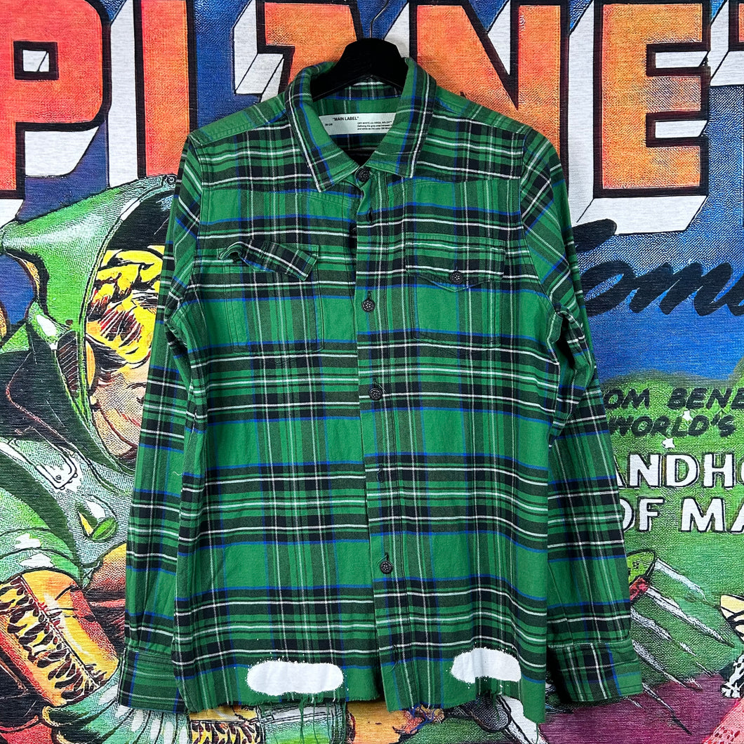 Off White Green Painted Flannel Shirt Size XS