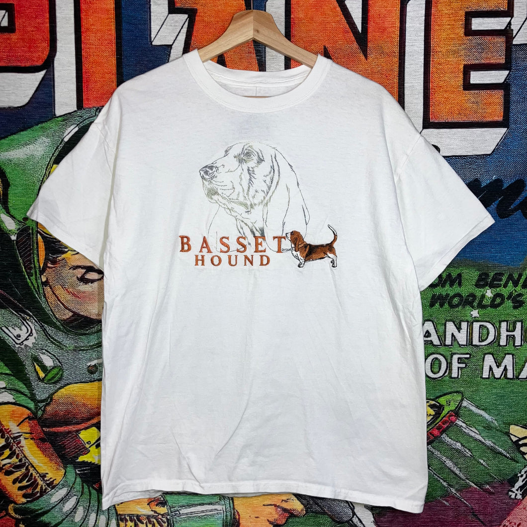 Vintage 90s Basset Hound Embroidered Art Tee Size Lg