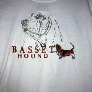 Vintage 90s Basset Hound Embroidered Art Tee Size Lg