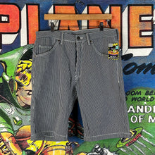 Load image into Gallery viewer, Y2K Bape Pirate Pinstripe Jean Shorts Size 34”
