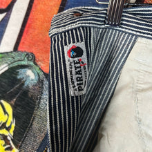 Load image into Gallery viewer, Y2K Bape Pirate Pinstripe Jean Shorts Size 34”
