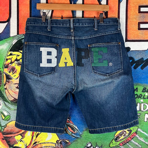 A Bathing Ape Bape Blue Denim Shorts Size 7