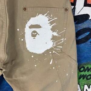 Bape Ape Head Paint Splatter Work Shorts Size S